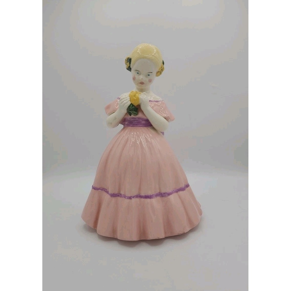 Vintage Holland Mold Figurine Blond Girl Pink Dress Southern Belle Hand Painted‎